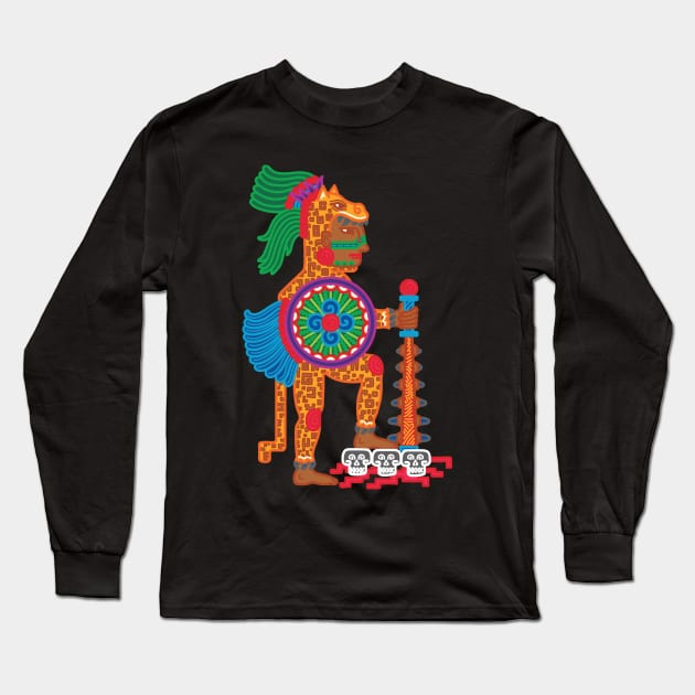 AZTEC MEXICO CODEX JAGUAR WARRIOR WITH SHIELD AND MACAHUITL - full colour Long Sleeve T-Shirt by Xotico Design